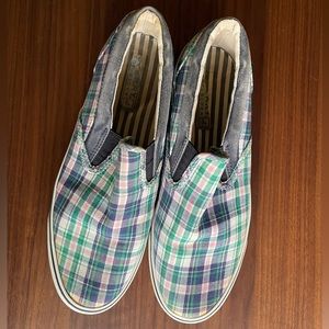 Authentic Vintage Sperry Plaid Distressed Slip On Sneakers